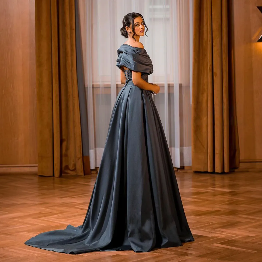 Gray Pleated Prom Dresses Off The Shoulder Neck... From 96,37  | DHgate