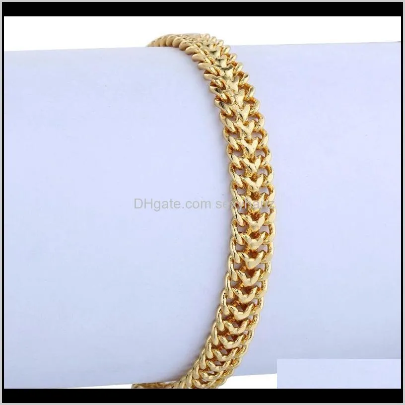 6mm wide womens mens bracelets chain yellow gold color unisex double cut curb cuban bismark link bracelet jewelry lgb352a