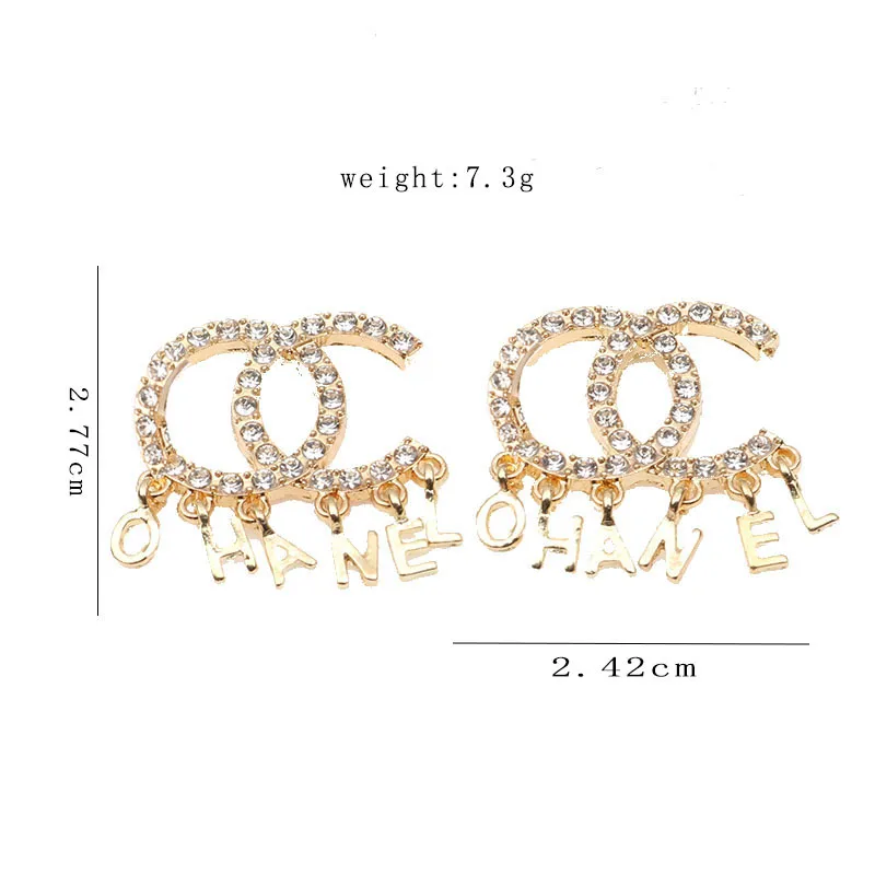 20Style 18K Gold Plated Dangle Designers Double Letters Stud Earrings Luxury Brand Women Rhinestone Pearl Tassels Earring for Wedding Party Jewerlry Accessories