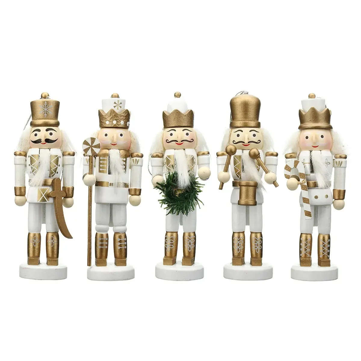 5Pcs Wooden Nutcracker Soldier Handcraft Puppet Doll Toy Ornament Christmas Gift Home Room Decorations