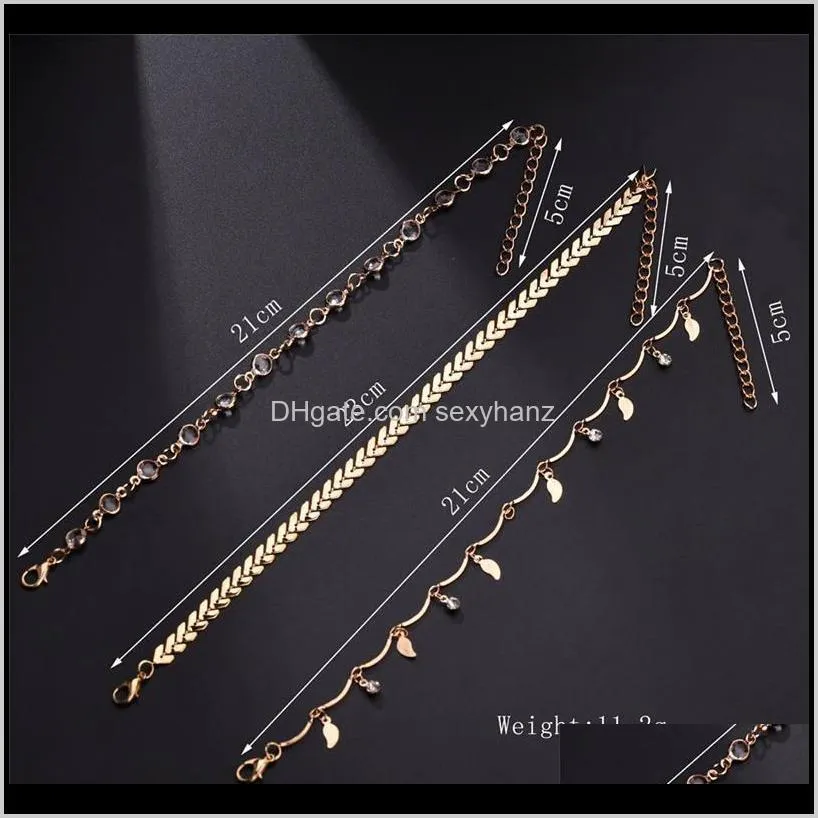 crystal arrow leaf tassel anklet chain gold multilayer wrap foot chain foot bracelet fashion beach jewelry will and sandy dropship