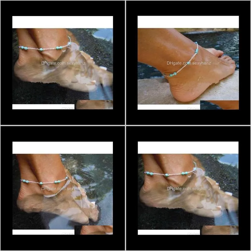 1pc unique nice stone beads silver color chain anklet souvenir ankle bracelet foot jewelry fast shipping new hot selling