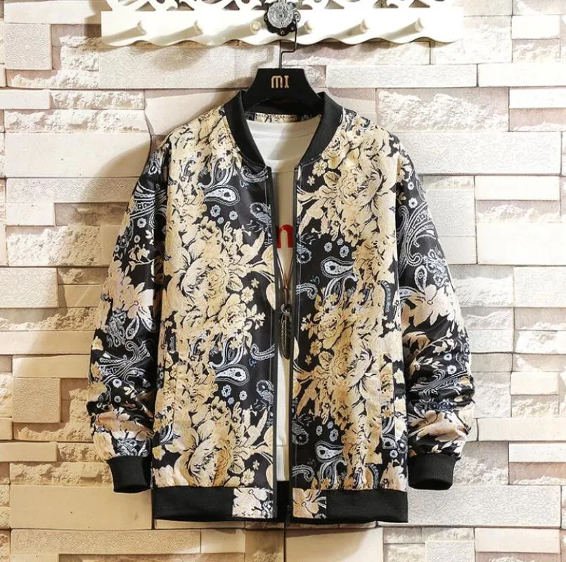 Mäns Jackor Jacka Mens Casual Coats Luxury Flowers Pattern Baseball Collar Harajuku Streetwear Bomber Coat Men Oversize Ytterkläder