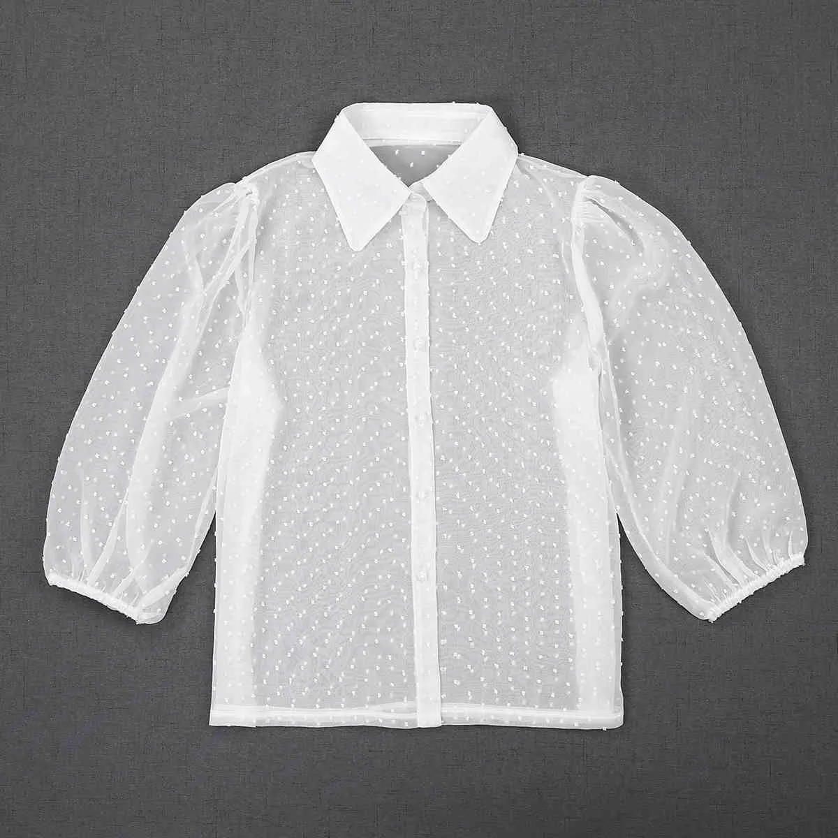 【即納&大特価】 Sheer Sleeve Long Women, Shirt Through See Elegant Blouses: シャツ+ブラウス(長袖+七分)