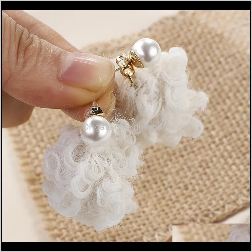 korean winter cashmere ball drop earrings for women fashion 2020 cotton ball statement dangle earrings trendy jewelry