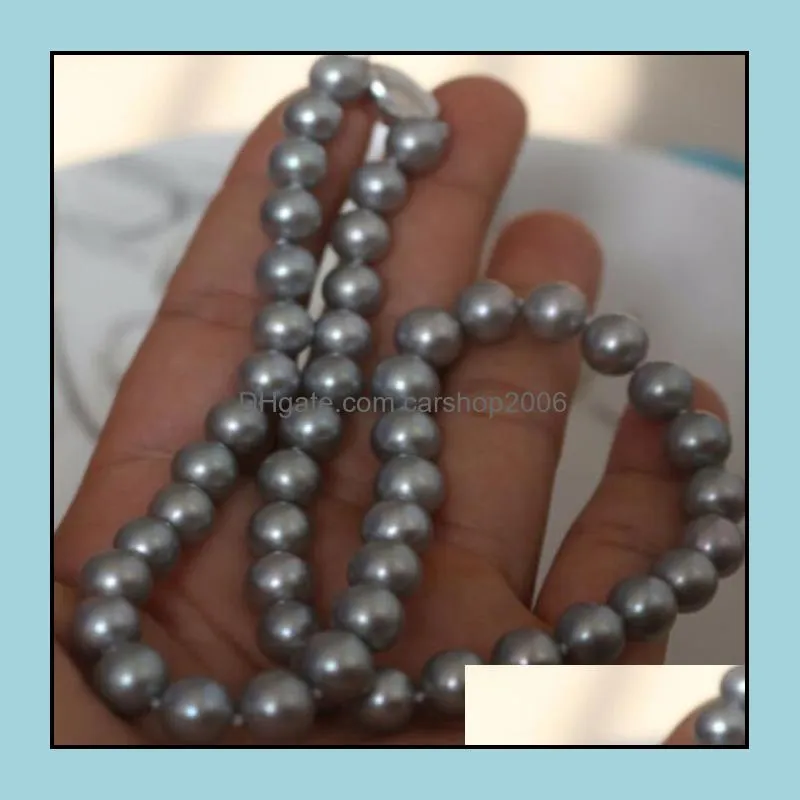 9-10mm Grey Natural Pearl Beaded Necklace 18inch Women`s Gift Bridal Jewelry