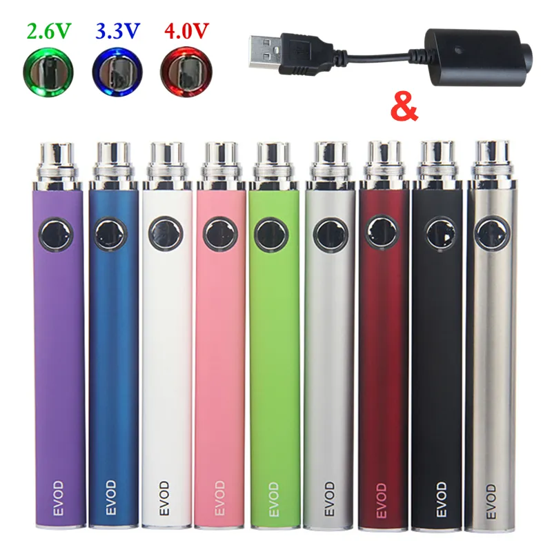 MOQ 20Pcs EVOD Preheat VV Vaporizer Battery 1100 900 650mAh Variable Voltage E Cigarette 510 Thread Vape Pen & E-Cig eGo USB Charger