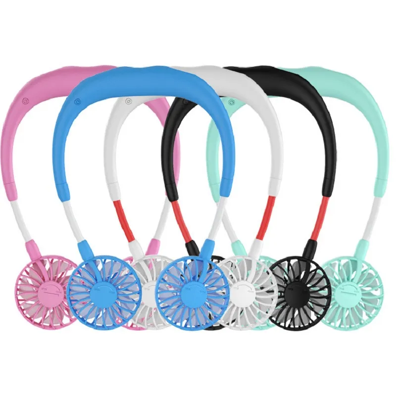 USB Mini Portable Fan Rechargeable Neckband Gadgets Lazy Hängande Dubbla kylning Mini Sport 360 grader Roterande för hemmakontor i lådan