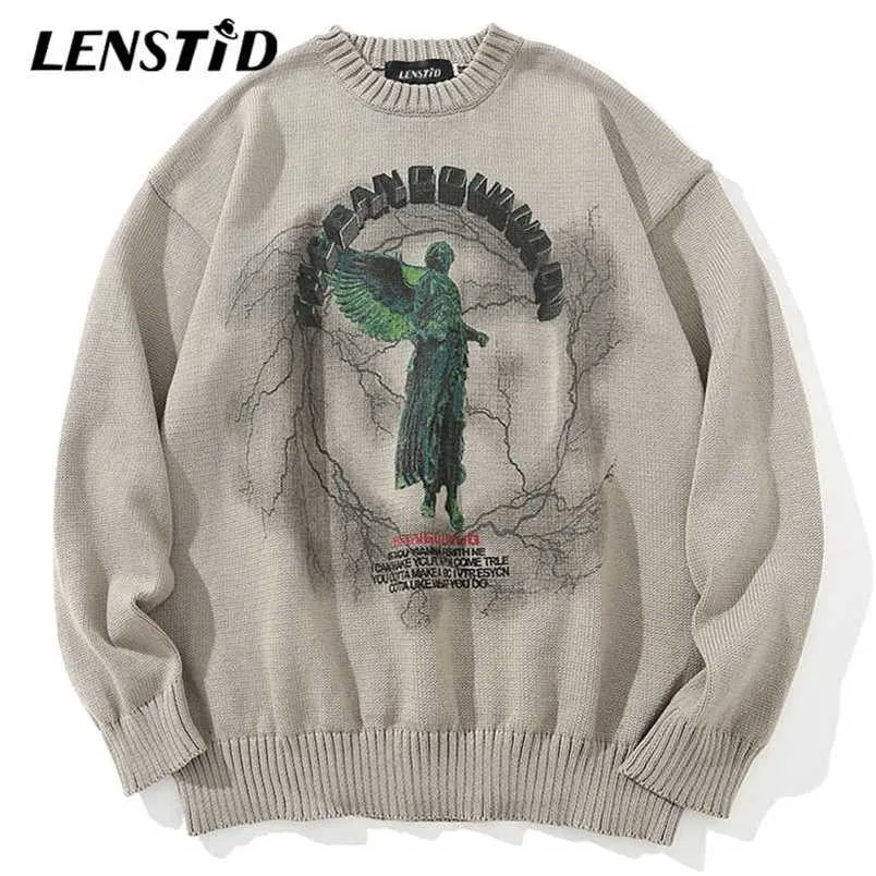 Lenstid Men Hip Hop Jumper Spefts Angel Lightning Lightning streetwear Harajuku Autumn Hipster Hipster Discual Pullovers 220114