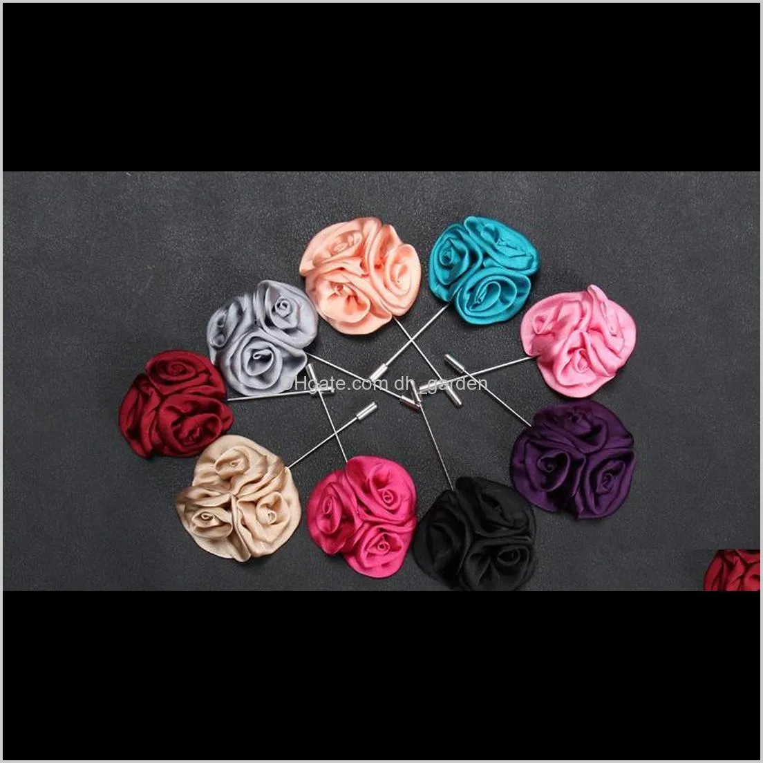 mixed 15 colors rose flower ball brooches lapel pins handmade boutonniere stick corsage for wedding party gentlement suit accessories