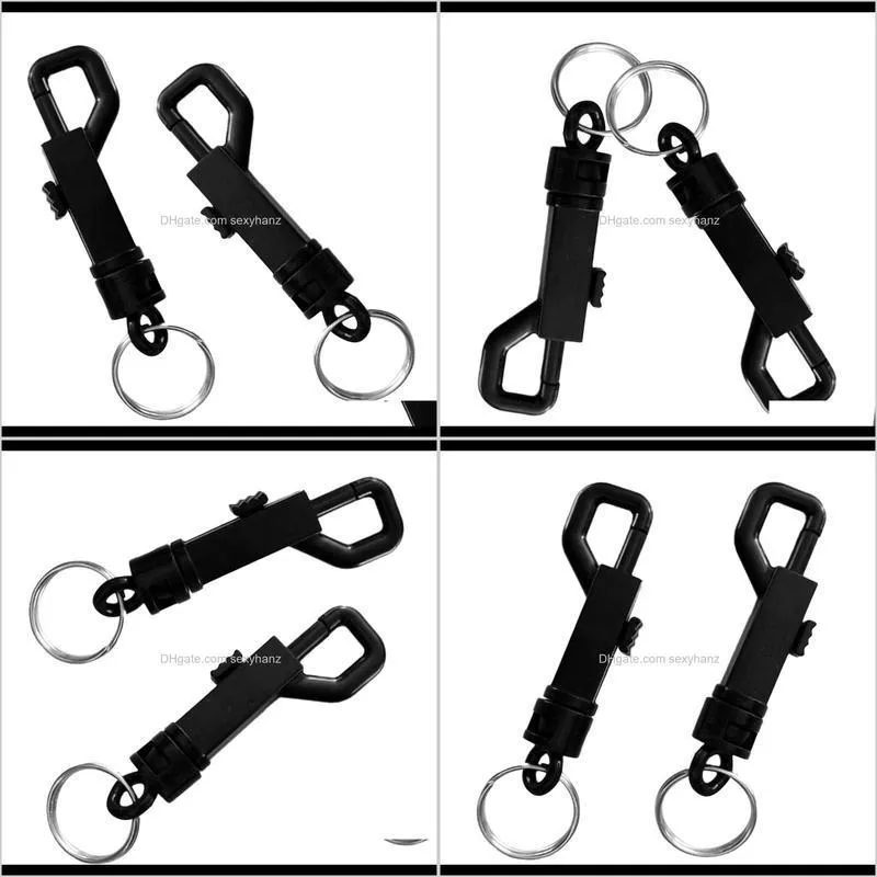2 pieces durable black plastic swivel snap hook with split ring for outdoor backpack bag webbing strap keyring