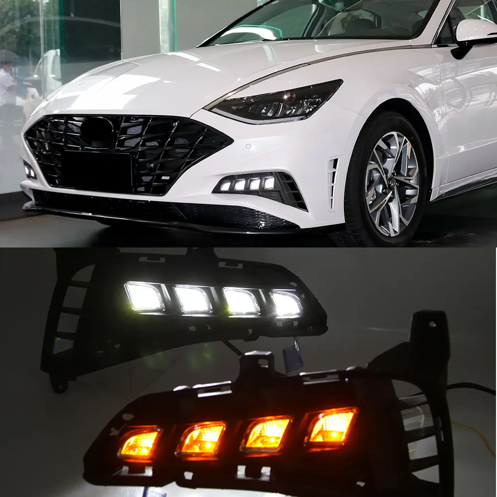 1 par för HYUNDAI SONATA 2021 2022 med dynamisk gul sväng Signalbil DRL LED dimma lampa dagtid kör ljus