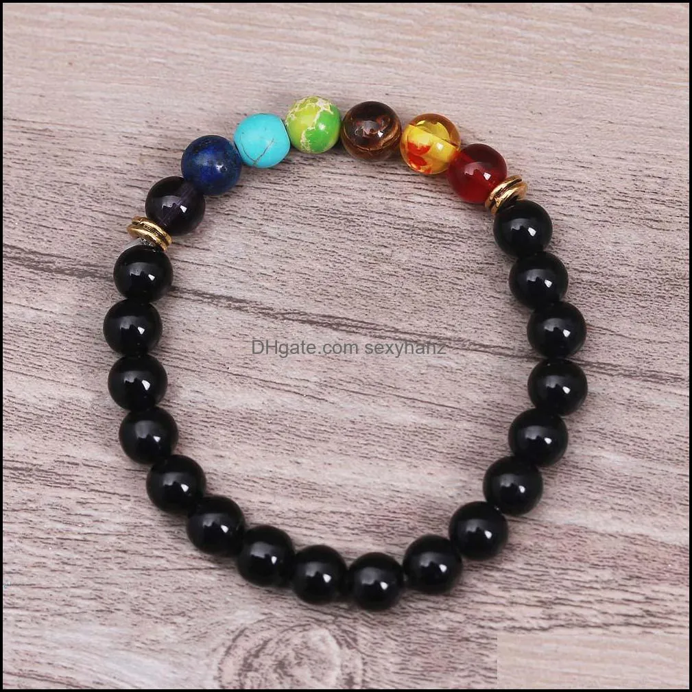 Handmade 8mm matte black white beaded bracelet for women elastic 7 chakra natural stone healing balance yoga bracelet fashion jewelry