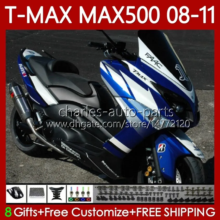 ヤマハT-MAX500 TMAX-500 MAX-500 TMAX-500 TMAX-500 MAX-500 TMAXブルーホワイト最大500 TMAX500 MAX500 08 09 10 11 XP500 2008 2009 2011フェアリング