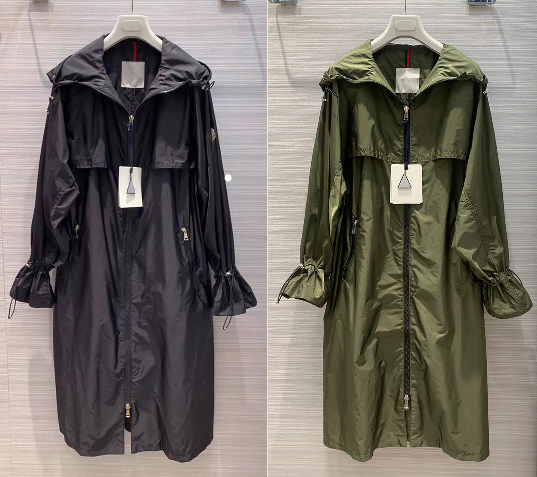 Designer French Woman Trench Jackets cappotti con cappuccio con cappuccio traspirante vestiti per la protezione solare ricamato bracciali per braccioli