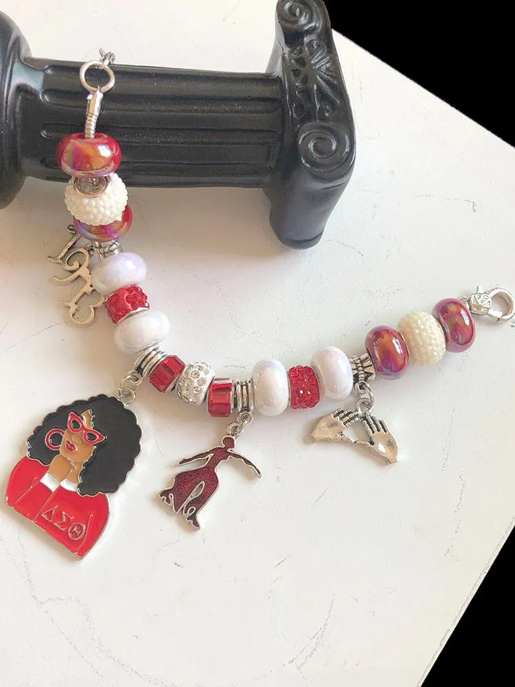 Charm Bracelets Hand Made Greek Letter Sorority Red Detal Elephant Handsign Girl 1913 Bracelet Jewelry