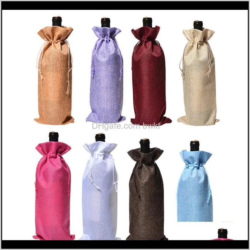 Decorations Festive Party Supplies Home & Gardenlinen Wine Bottle Champagne Packaging Gift Bag Burlap Christmas Wedding Table Decoration 15X3