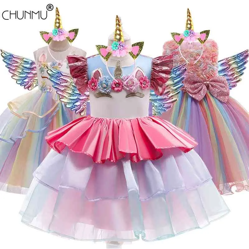 Robe de noël pour filles princesse formelle pétales enfants Vestidos enfants licorne fête fille vêtements Cosplay Costume 210508