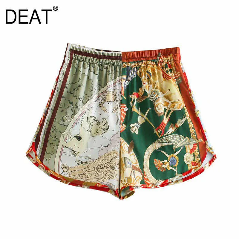 [DEAT] Spring Autumn Streetwear Style Printing Button Pockets High Waist Loose Temperament Women's Short 13C226 210527