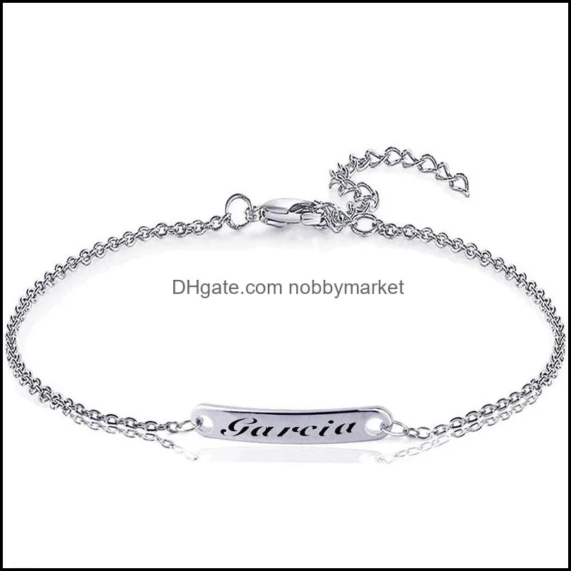 Personalized Custom Name ID Bar Bracelet For Women Men Stainless Steel Made Initial Letter Charm Bangle Fashion Jewelry Best Friends