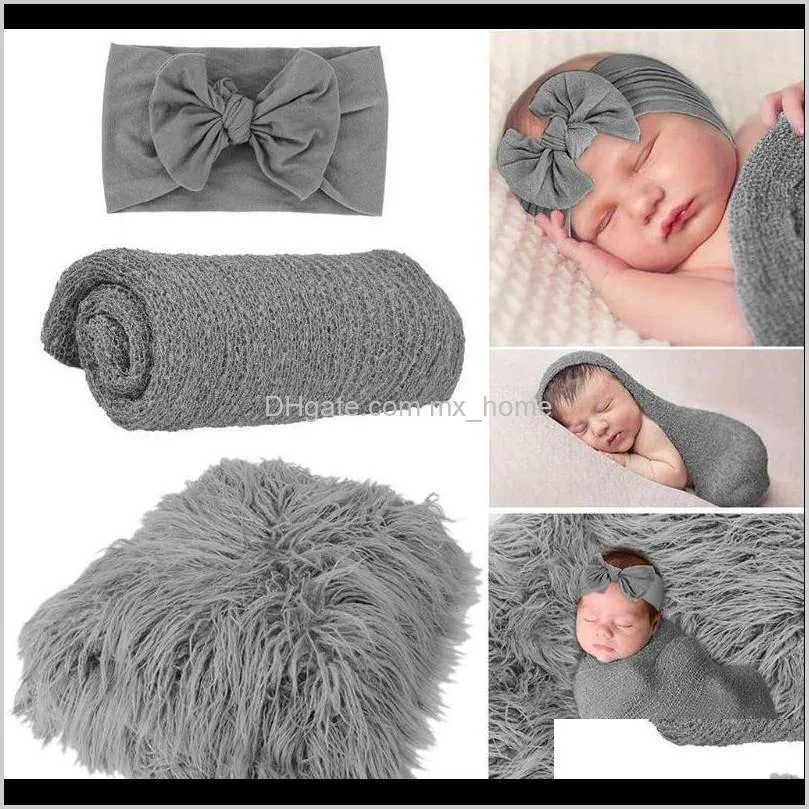 3pcs newborn photography props toddler photo blankets wrap and headband long ripple wrap photo prop 201106