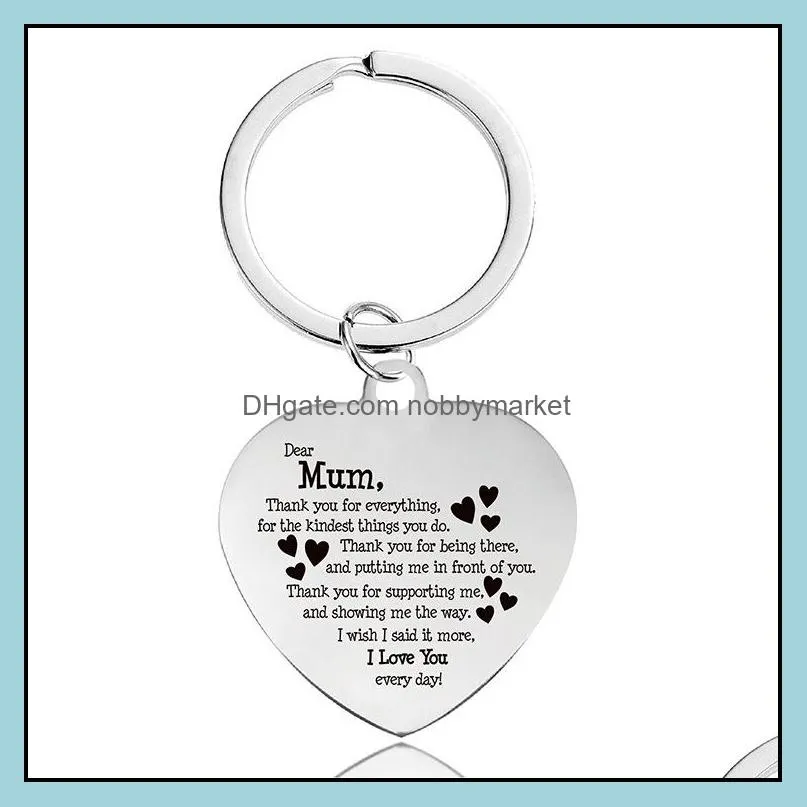 Fashion Stainless Steel Lettering Heart Key Rings Lovers Mum Friendship Sisters Silver Car Keychains Jewelry Mothers Day Good Friend Christmas