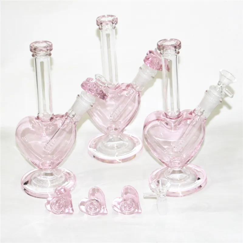 Pipes à eau en verre en forme de coeur Bongs Hookah Dab Oil Rig avec des bols en coeur ash catcher cire dabber outils