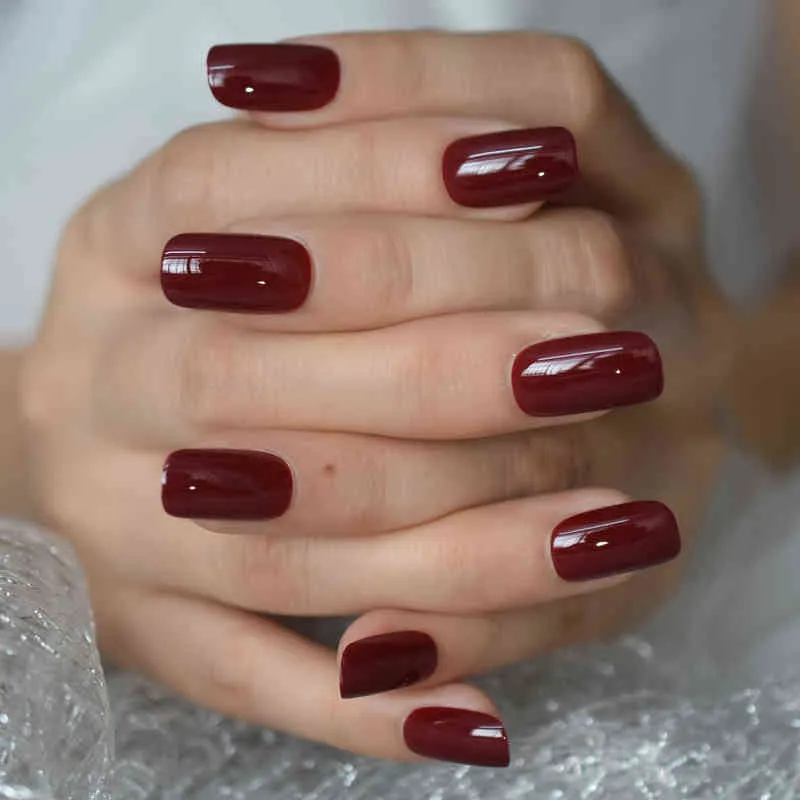 Valse nagels nep nagels pure kleur volledige cover middelgrote lengte valse pers op tips vierkante kunstmatige nagelket manicure DIY Home 220225