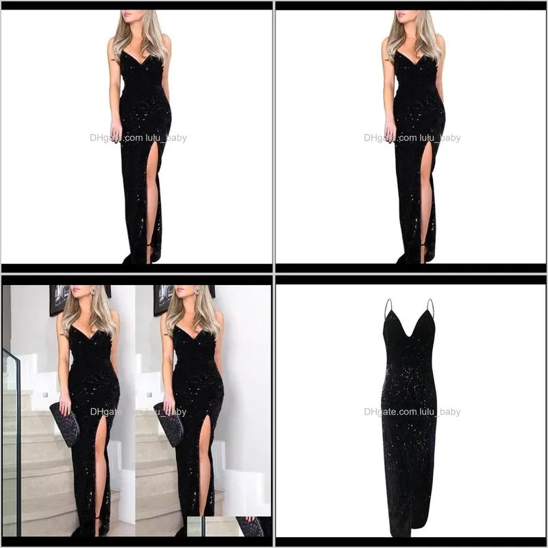 feitong deep v sequins dress women wrap ruched sleeveless black long dresses ladies cocktail nightclub party dress vestidos 2019