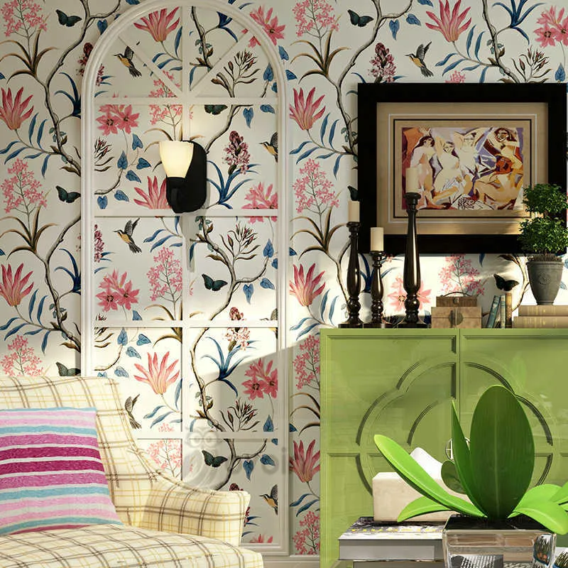 VEELIKE Papel Pintado Flores Blanco Acuarela Vintage Papel Pared