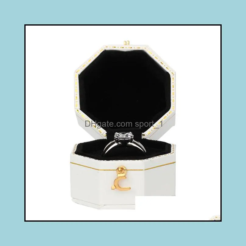 Mini black octagonal box PU leather advanced vintage jewelry display recommended wedding diamond ring box