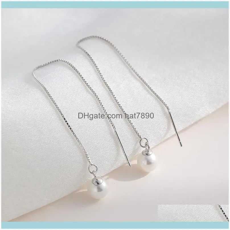 Shishang 925 silver pl line simple fashion 6 / 8mm Beizhu long ear Chain Earrings Ear jewelry female