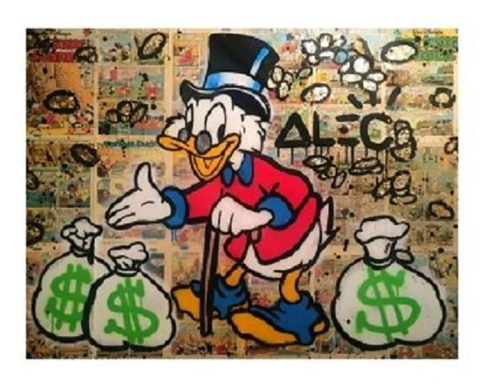 Handmålade Graffiti Pop Street Konst Oljemålning Daffy Duck på Canvas Högkvalitativ väggkonst Hem Deco Multi Storlekar / Frame Alternativ G213