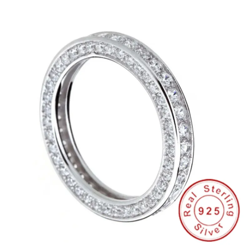 2021 Eternity 3 rangées Lab diamant cz bague en argent Sterling 925 bagues de fiançailles de mariage pour les femmes mariée Fine fête bijoux cadeau