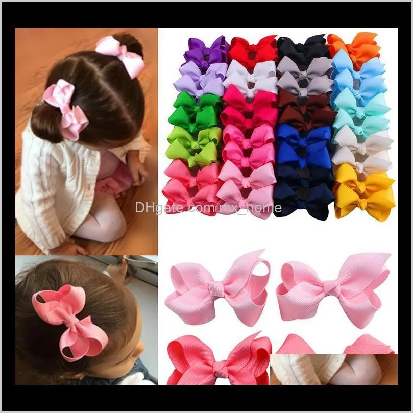 cute 20 colors korean 3 inch grosgrain ribbon hairbows baby girl accessories with clip boutique hair bows hair pins hair ties