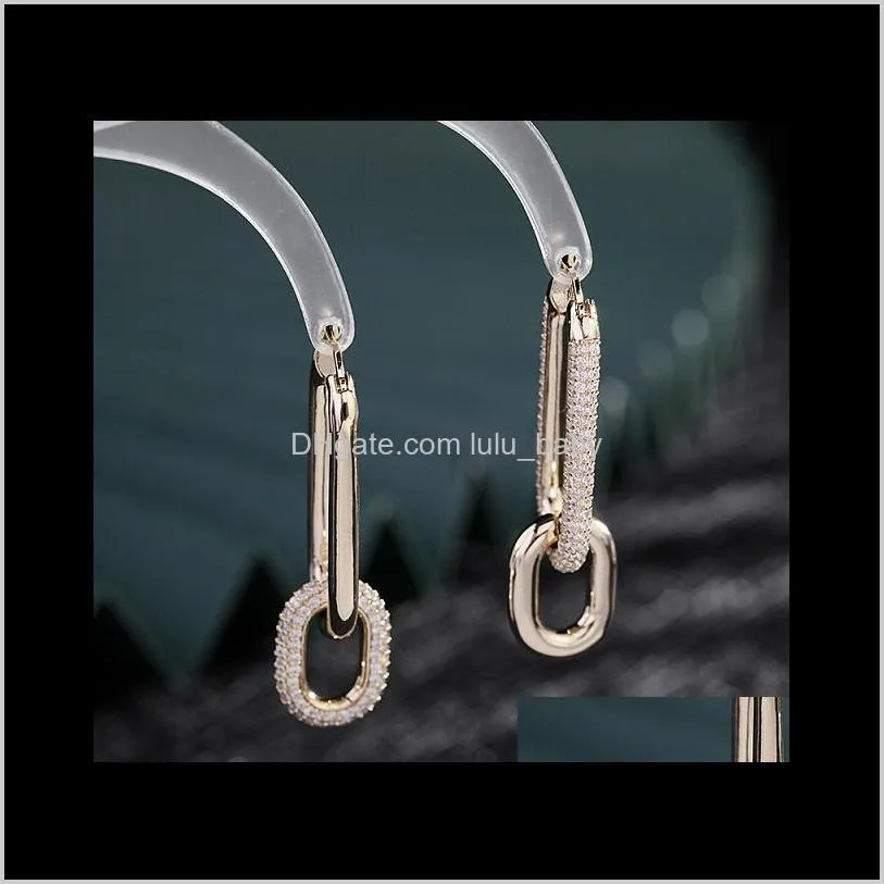 fashion new ins luxury designer diamond zirconia copper chain geometric clip on earrings for woman girls gifts s925 silver post