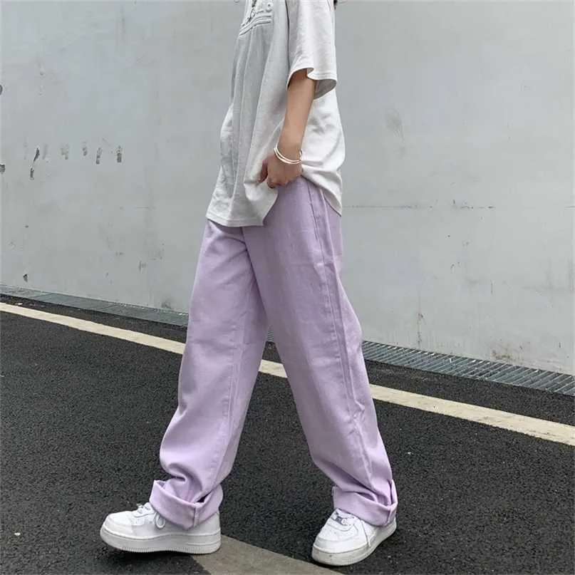 Kvinnors Jeans Vintage Straight Baggy High Waist Korean Fashion Streetwear Casual Pants Femme Wide Ben Purple Mom Denim Trouser 211129