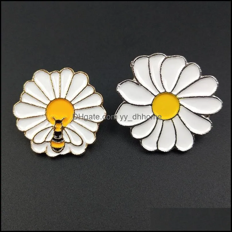 Pins, Brooches Fashion Daisy Flower Enamel Cartoon Pins Badges Bags Kids Metal Pin Jewelry Gifts Brooch DIY Clothes Hat Backpack