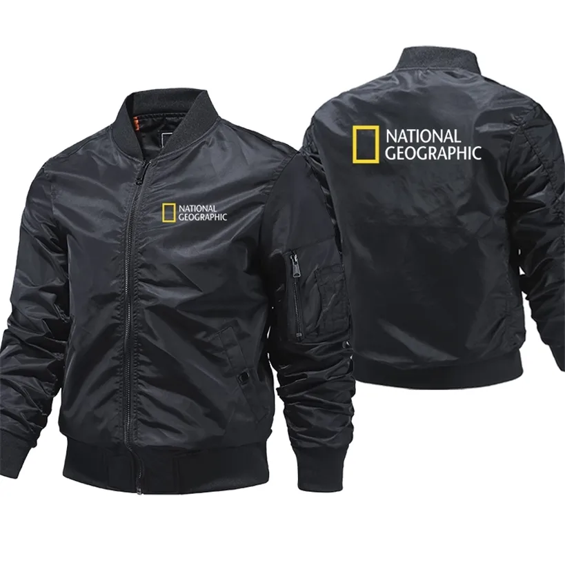 Selling National Geographic Bomber Jacket Men Casual Windbreaker Zipper Pilot Air Thick Motorcycle Coat 220108