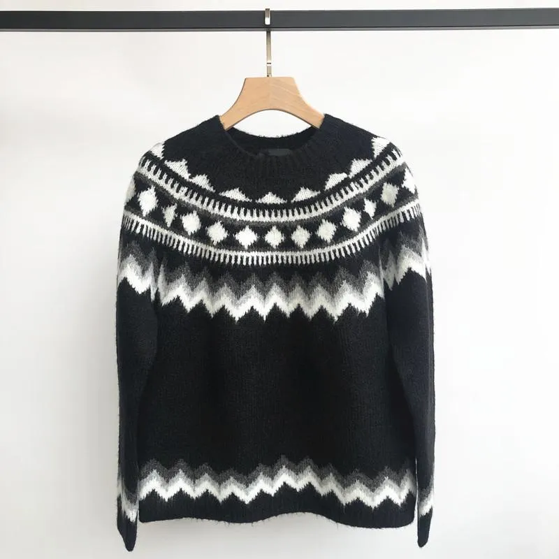 Women's Sweaters Women Sweater 2021 Autumn And Winter Jacquard Retro Pullover Round Neck Long Sleeve Loose Alpaca Blend Knitted