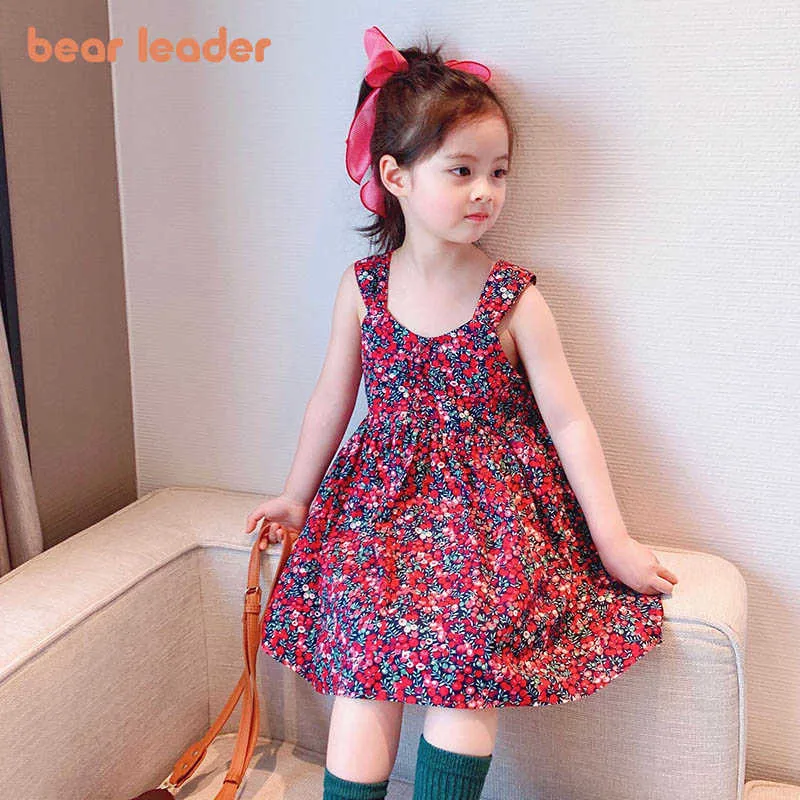 Urso Líder Meninas Casuais Vestidos de Verão Coreano Bebé Floral Traje Férias Sem Mangas Infantil Party Roupas 1-6Y 210708