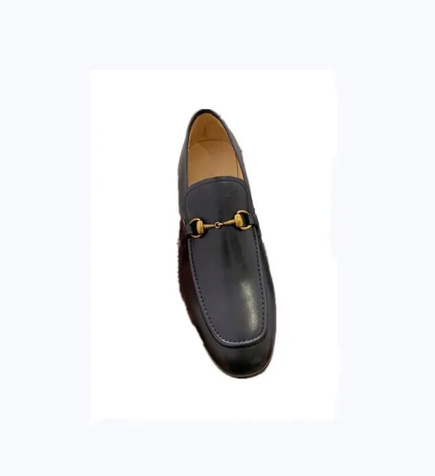 Mode trendy herenleer schoenen metalen ketting decoratie lage hak ronde hoofd formele slijtage casual zwart bruin