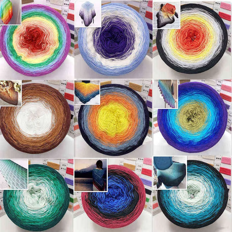 1 UNID 300g Rainbow Gradient Color Cake Hilado Mezcla de Algodón Orgánico Hilado Primavera / Verano Crochet Falda Chal Línea de Encaje DIY Hilo tejido a mano Y211129