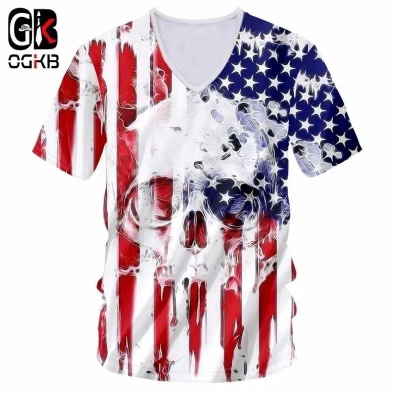 Ogkb mode kläder män rolig cool 3d tryck Amerikanska flaggan Skull t-tröjor Harajuku Topps Tees Plus Size Casual Tshirt Unisex 210716
