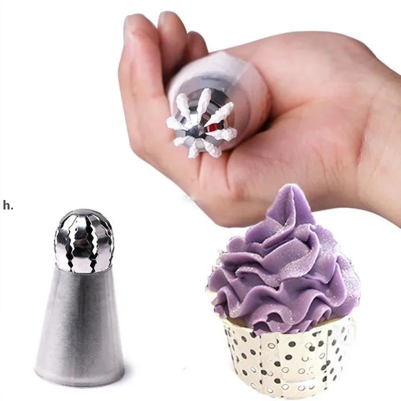 Cupcake en acier inoxydable Bakeware Sphère Boule Forme Glaçage Tuyauterie Buses Pâtisserie Crème Conseils Fleur Torche Pâtisserie Tube Décoration Outils RRF13761