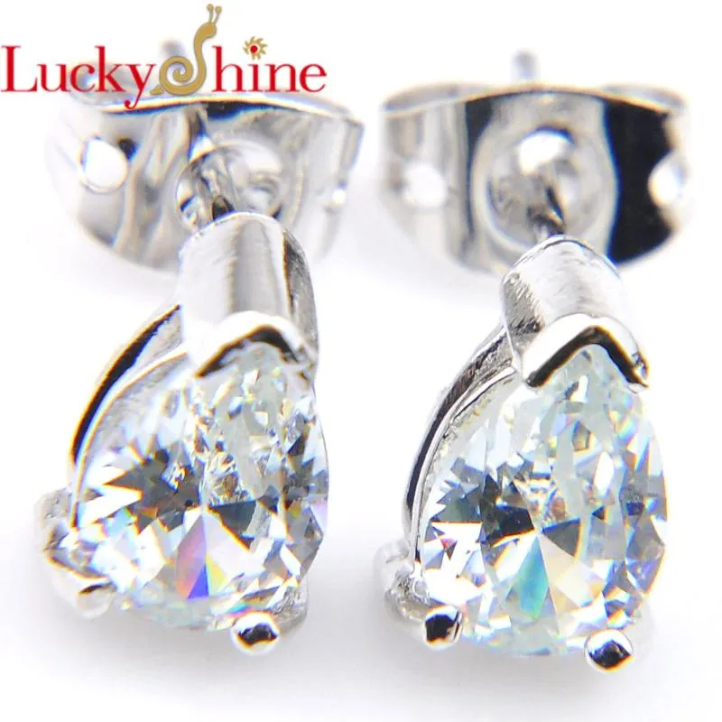 Goujon Luckyshine goutte d'eau cristal blanc cubique zircone gemmes argent plaqué bijoux de mode boucles d'oreilles pour les femmes cadeau