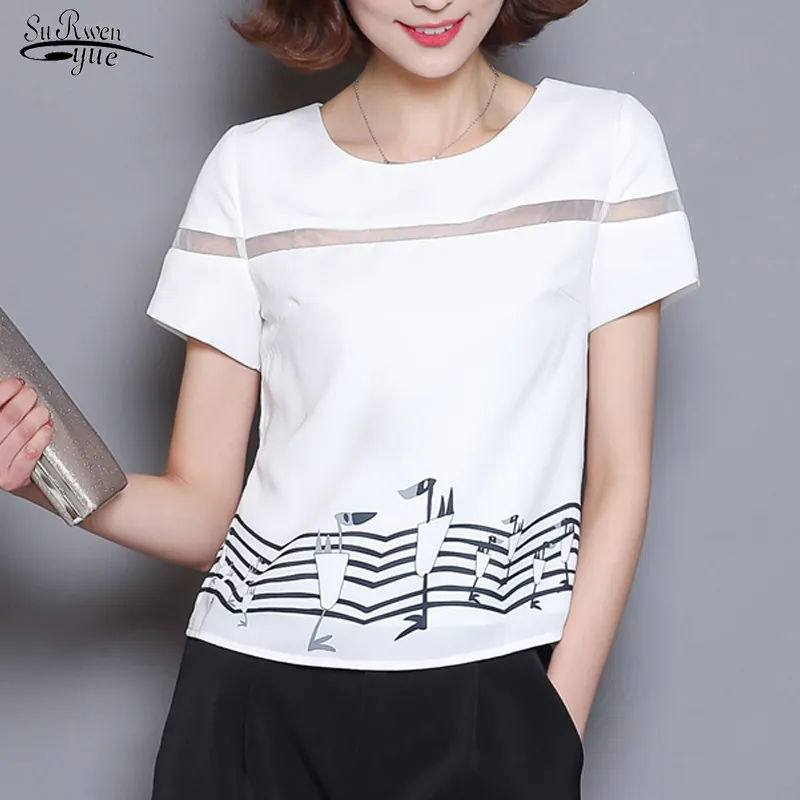 ルーズシフォン夏のシャツカジュアルな白い半袖女性