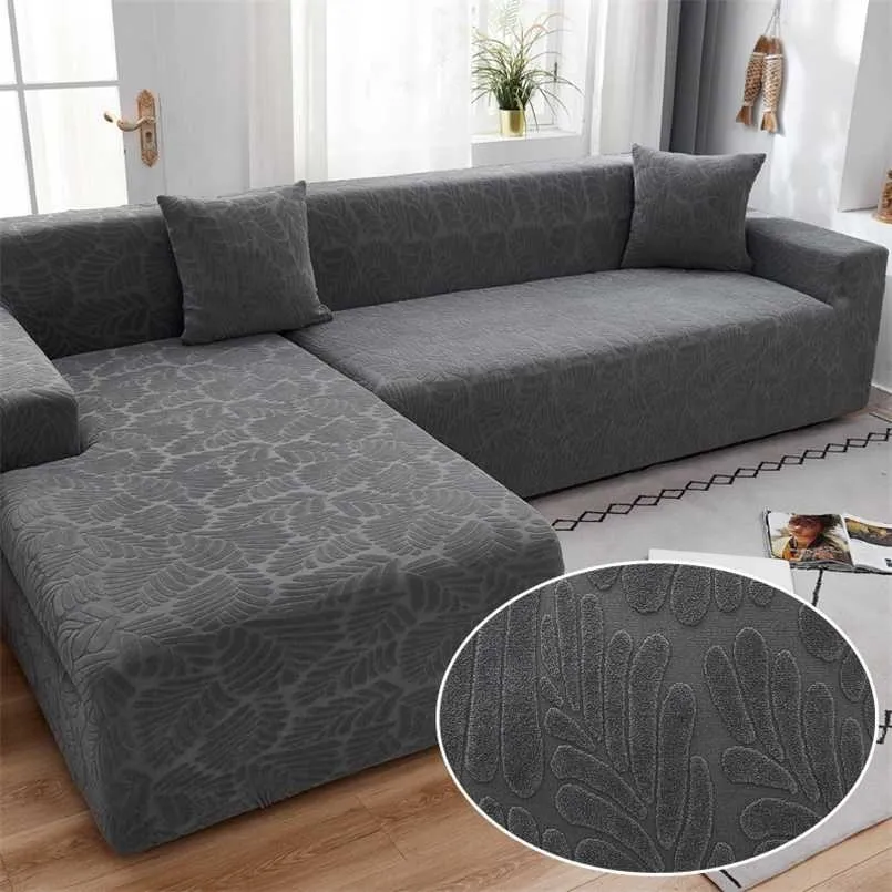 Jacquard Canapé Couvre pour Salon Solide Sectionnel Élastique Couch Couverture Décor À La Maison Fundas Slipover Meubles Décoratifs L Forme 211116