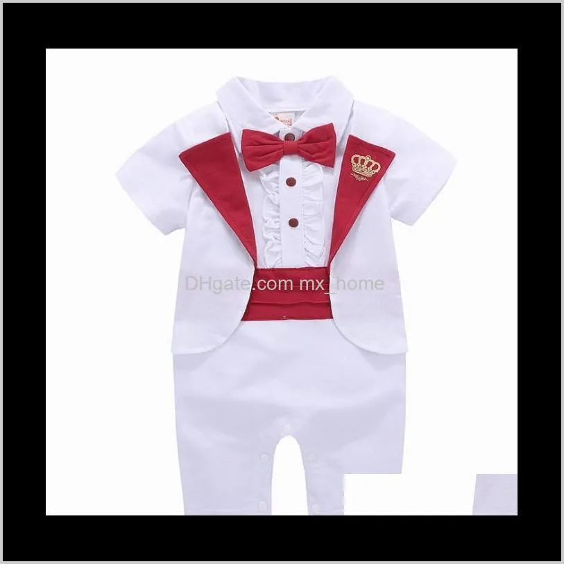 cross border children`s wear men`s baby clothes summer pure cotton gentleman bodysuit baby one hundred days one year old dress romper