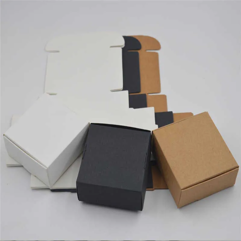 100 stks Zwart Kraftpapier Craft Box Kleine Witte Zeep Kartonnen Papier Papier Verpakking / Pakketbox Bruin Candy Gift Sieraden Verpakkingsdoos 210724